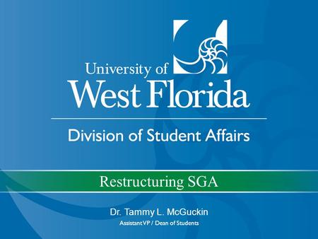 Restructuring SGA Dr. Tammy L. McGuckin Assistant VP / Dean of Students.