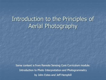 Introduction to the Principles of Aerial Photography