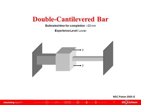 1 F F Double-Cantilevered Bar Estimated time for completion: ~20 min Experience Level: Lower MSC.Patran 2005 r2.