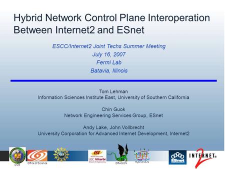Hybrid MLN DOE Office of Science DRAGON Hybrid Network Control Plane Interoperation Between Internet2 and ESnet Tom Lehman Information Sciences Institute.
