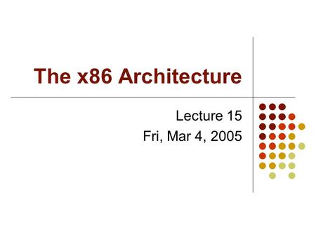 The x86 Architecture Lecture 15 Fri, Mar 4, 2005.