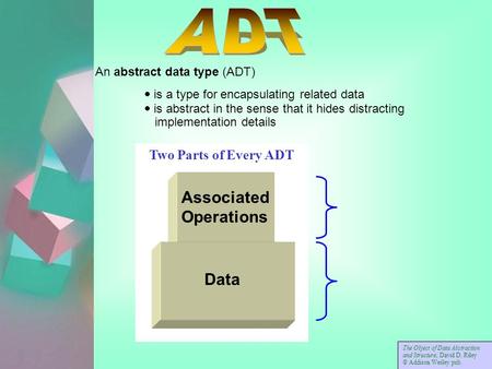 Two Parts of Every ADT An abstract data type (ADT)  is a type for encapsulating related data  is abstract in the sense that it hides distracting implementation.