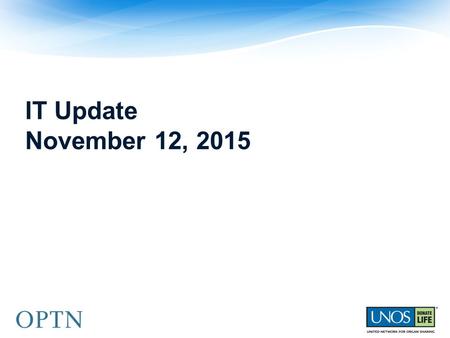 IT Update November 12, 2015. Agenda  Opening RemarksJames Gleason  IT UpdateAlex Tulchinsky.