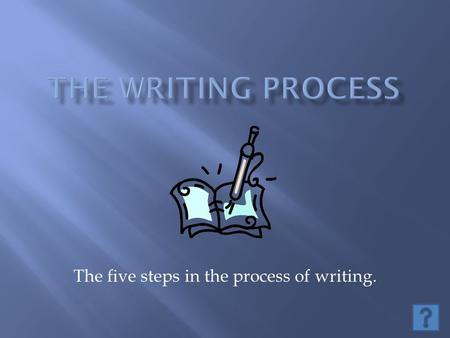 The five steps in the process of writing.. Objectives: o Students will be able to list and define the five steps of the writing process with 100% accuracy.