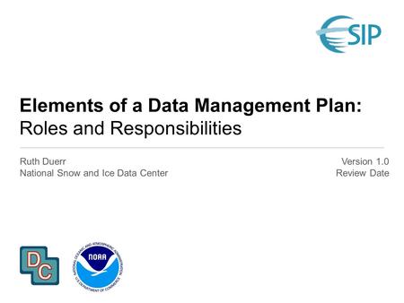 Elements of a Data Management Plan: Roles and Responsibilities Ruth Duerr National Snow and Ice Data Center Version 1.0 Review Date.