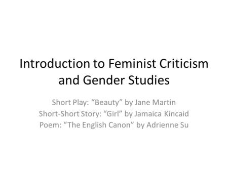 Introduction to Feminist Criticism and Gender Studies
