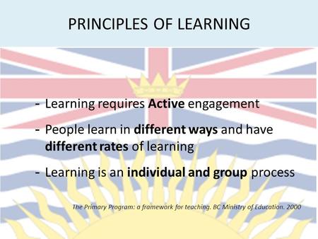 PRINCIPLES OF LEARNING - Learning requires Active engagement - People learn in different ways and have different rates of learning - Learning is an individual.