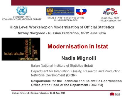 Modernisation in Istat Nadia Mignolli Italian National Institute of Statistics (Istat) Department for Integration, Quality, Research and Production Networks.