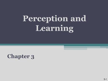 Perception and Learning Chapter 3 3-1. Learning Objectives 1.Distinguish between social perception and social identity concepts. 2.Explain how attribution.