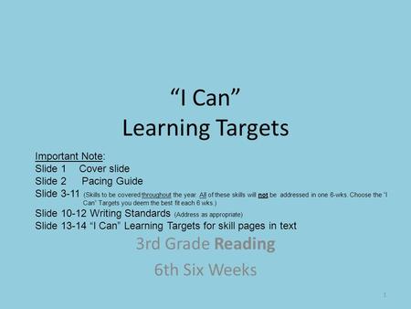 “I Can” Learning Targets