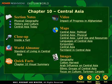 Chapter 10 – Central Asia Section Notes Video Maps Close-up