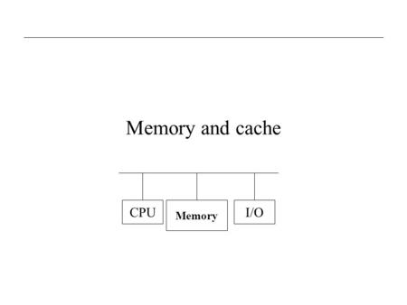 Memory and cache CPU Memory I/O. CEG 320/52010: Memory and cache2 The Memory Hierarchy Registers Primary cache Secondary cache Main memory Magnetic disk.