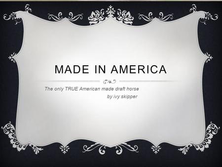 MADE IN AMERICA The only TRUE American made draft horse by ivy skipper.