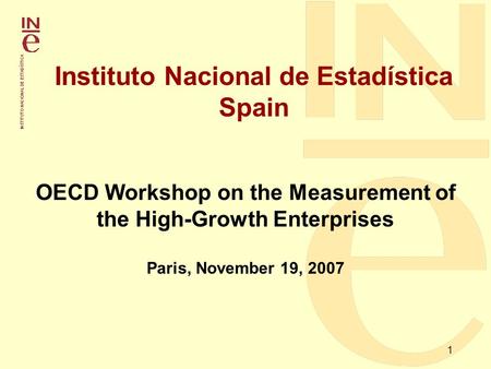1 Instituto Nacional de Estadística Spain OECD Workshop on the Measurement of the High-Growth Enterprises Paris, November 19, 2007.