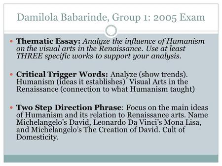 Damilola Babarinde, Group 1: 2005 Exam