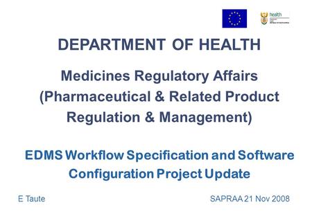 DEPARTMENT OF HEALTH Medicines Regulatory Affairs