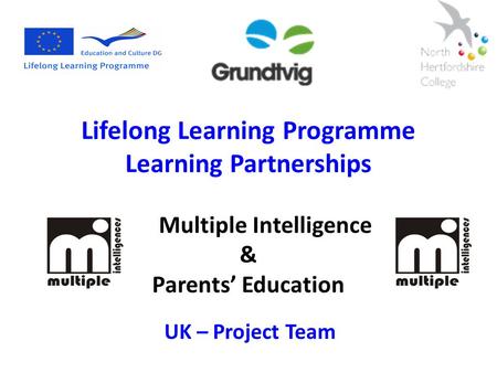 Lifelong Learning Programme Learning Partnerships Multiple Intelligence & Parents’ Education UK – Project Team.