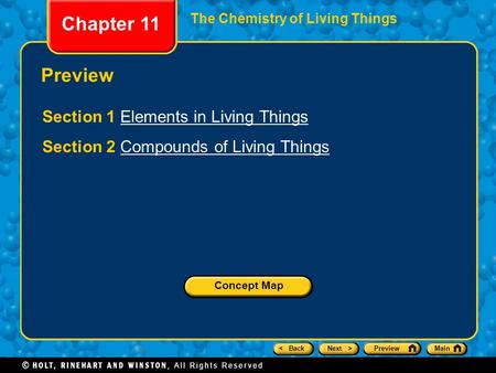 Chapter 11 Preview Section 1 Elements in Living Things