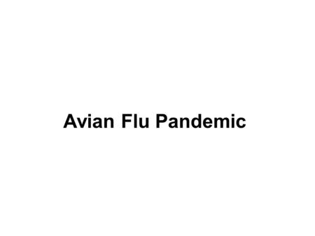 Avian Flu Pandemic. November 20, 2006 An outbreak of the highly pathogenic H5N1 strain of the Avian Flu has occurred among chickens on a poultry farm.