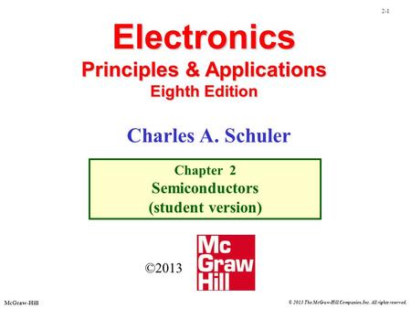 McGraw-Hill © 2013 The McGraw-Hill Companies, Inc. All rights reserved. 2-1 Electronics Principles & Applications Eighth Edition Chapter 2 Semiconductors.