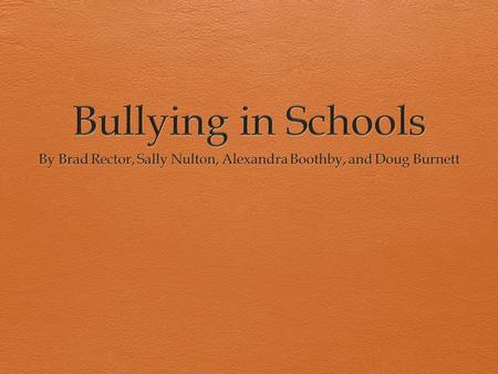 What Is Bullying?  Bullying is a form of aggressive behavior that is intentional, hurtful, (physical and psychological), and/or threatening and persistent.