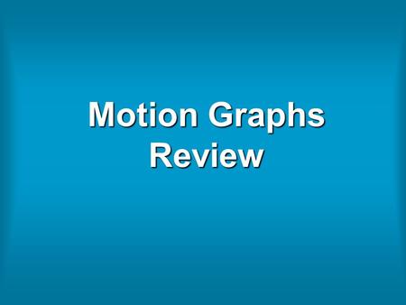 Motion Graphs Review. Interpret The Graph Below: