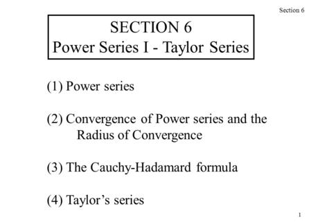Power Series I - Taylor Series