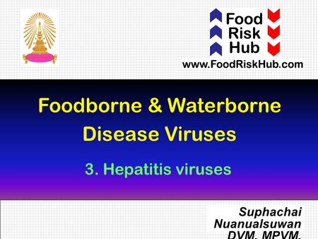 1 Foodborne & Waterborne Disease Viruses Suphachai Nuanualsuwan DVM, MPVM, PhD 3. Hepatitis viruses.