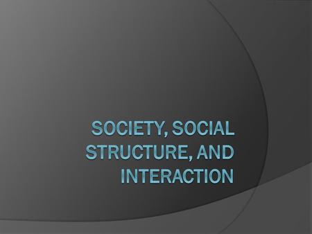 Society, Social Structure, and Interaction