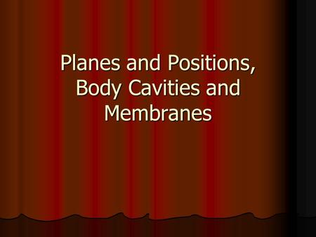 Planes and Positions, Body Cavities and Membranes.