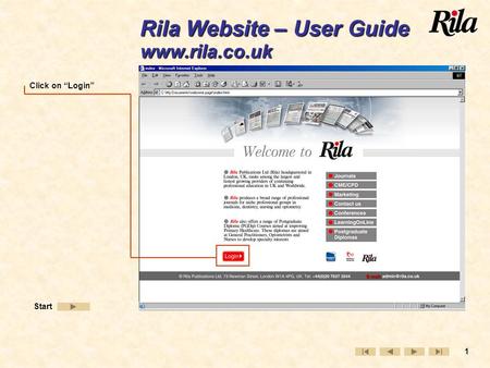 1 Click on “Login” Start Rila Website – User Guide www.rila.co.uk.