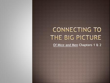 Connecting to the big Picture