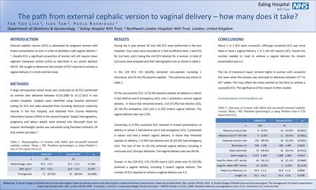 Ealing Hospital NHS Trust The path from external cephalic version to vaginal delivery – how many does it take? T AN T OH L ICK 1, I LKA T AN 2, P AOLA.