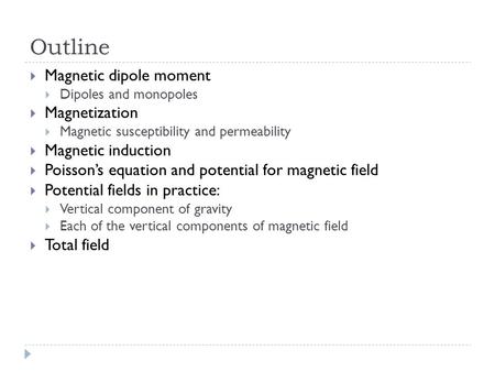 Outline Magnetic dipole moment Magnetization Magnetic induction