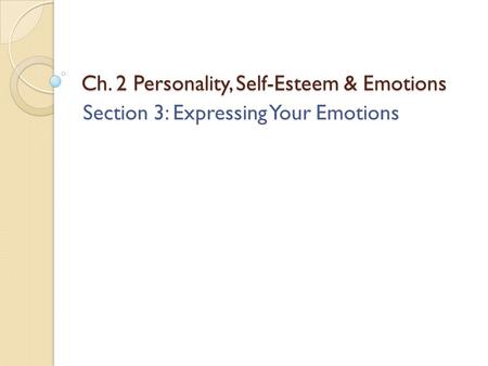 Ch. 2 Personality, Self-Esteem & Emotions