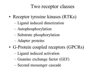 Two receptor classes Receptor tyrosine kinases (RTKs)