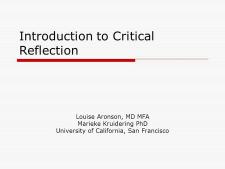 Introduction to Critical Reflection