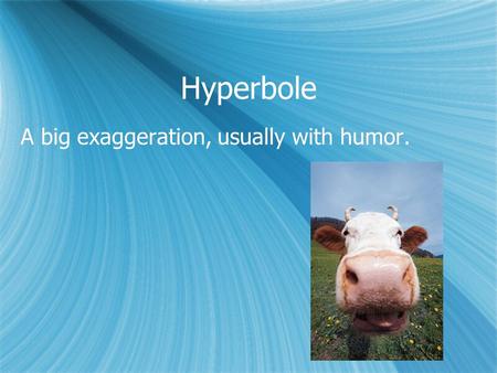 Hyperbole A big exaggeration, usually with humor..