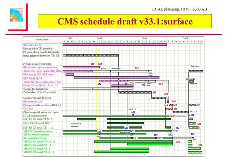 ECAL planning, 10 Jul 2003 AB CMS schedule draft v33.1:surface.