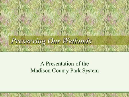 Preserving Our Wetlands A Presentation of the Madison County Park System.
