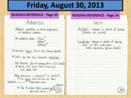 READING REFERENCE - Page 33 READING REFERENCE - Page 34 Friday, August 30, 2013.