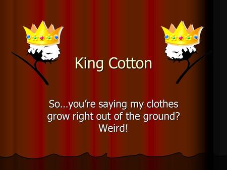 King Cotton So…you’re saying my clothes grow right out of the ground? Weird!