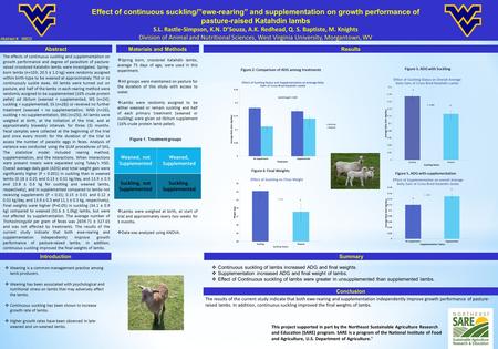 The effects of continuous suckling and supplementation on growth performance and degree of parasitism of pasture- raised crossbred Katahdin lambs were.