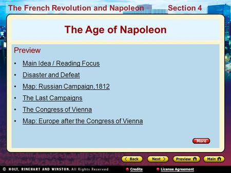 The Age of Napoleon Preview Main Idea / Reading Focus