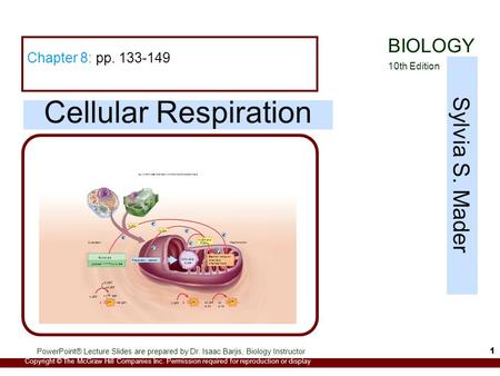 Cellular Respiration Sylvia S. Mader BIOLOGY Chapter 8: pp