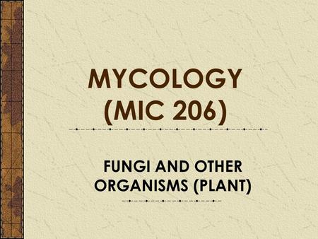 FUNGI AND OTHER ORGANISMS (PLANT) MYCOLOGY (MIC 206)
