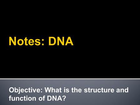 Objective: What is the structure and function of DNA?