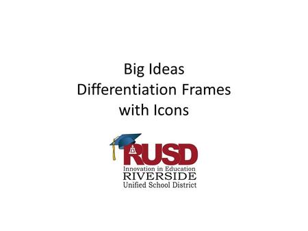 Big Ideas Differentiation Frames with Icons. 1. Number Uses, Classification, and Representation- Numbers can be used for different purposes, and numbers.