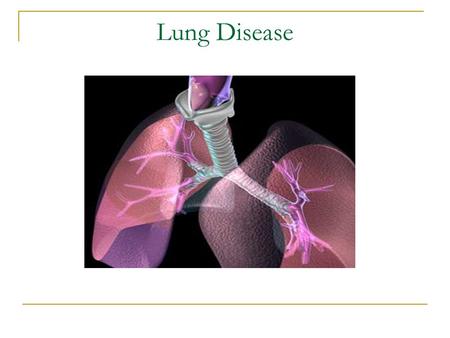 Lung Disease. Pulmonary Tuberculosis Symptoms Persistent cough Tiredness Loss of appetite – weight loss Fever Coughing of blood.