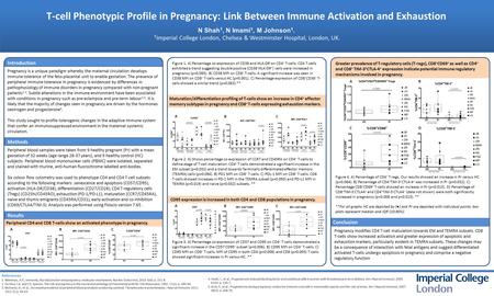 AB CD T-cell Phenotypic Profile in Pregnancy: Link Between Immune Activation and Exhaustion N Shah 1, N Imami 1, M Johnson 1. 1 Imperial College London,